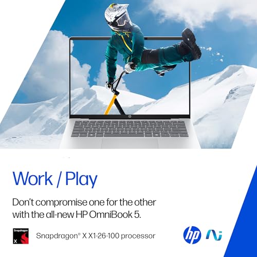 HP Omnibook 5 OLED, Snapdragon X Processor (16GB LPDDR5x,1TB SSD) 2K OLED, Micro-Edge, 16''/40.6cm, Win11, M365*Office24, Glacier Silver, 1.59kg, fb0001QU, FHD Camera, Backlit, Next-Gen AI Laptop