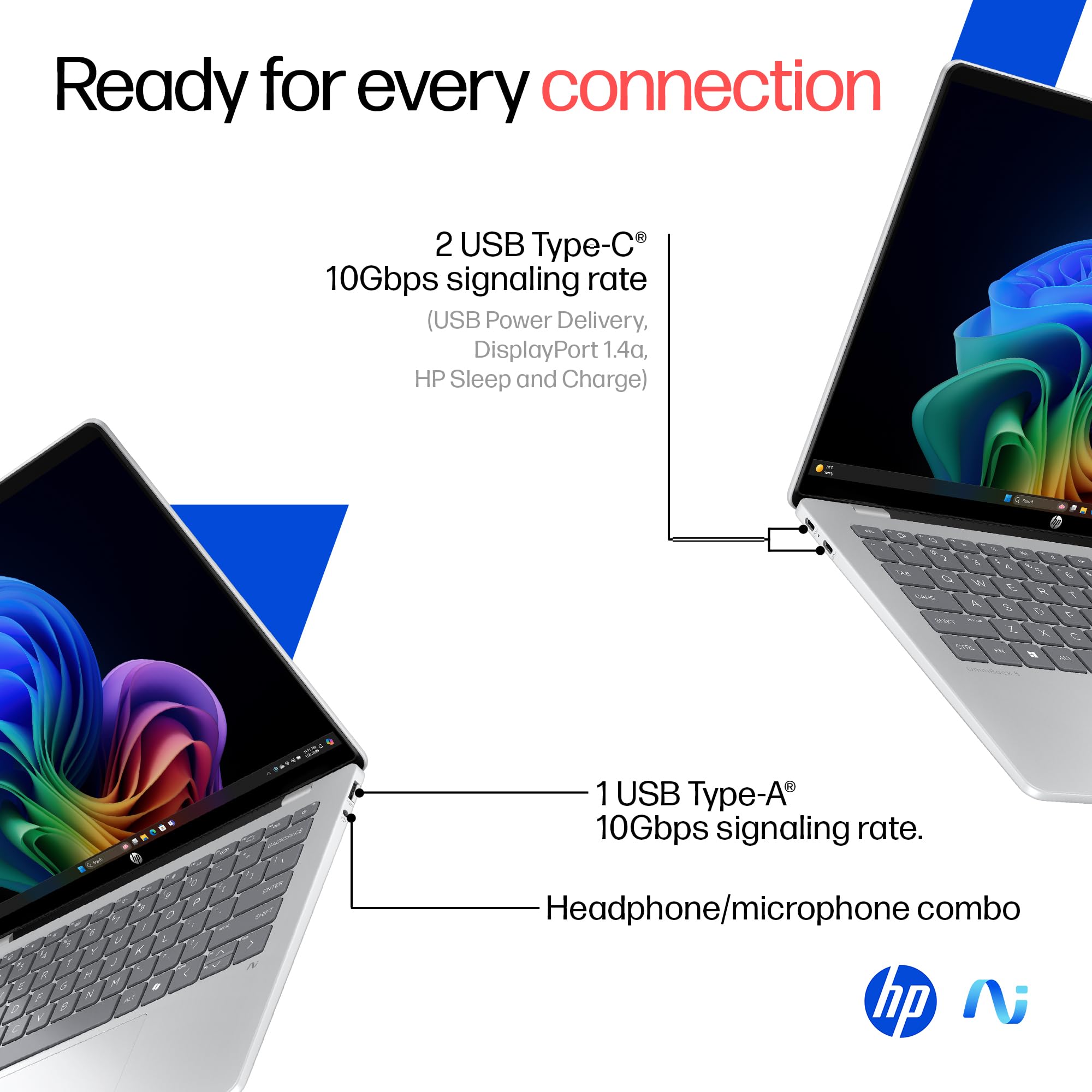 HP Omnibook 5 OLED, Snapdragon X Processor (16GB LPDDR5x,1TB SSD) 2K OLED, Micro-Edge, 16''/40.6cm, Win11, M365*Office24, Glacier Silver, 1.59kg, fb0001QU, FHD Camera, Backlit, Next-Gen AI Laptop