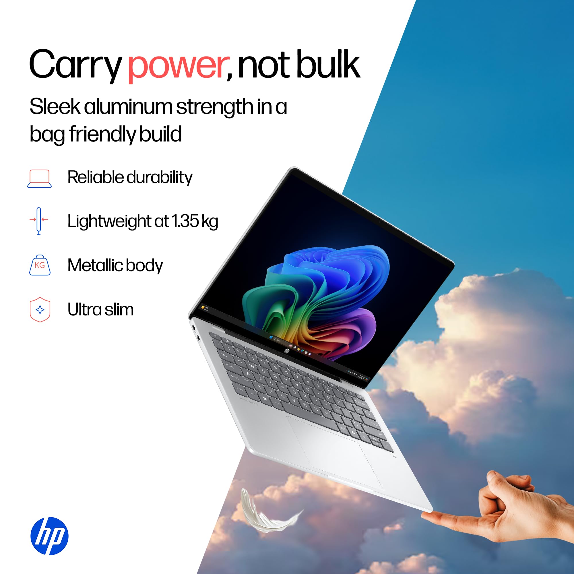 HP Omnibook 5 OLED, Snapdragon X Processor (16GB LPDDR5x,1TB SSD) 2K OLED, Micro-Edge, 16''/40.6cm, Win11, M365*Office24, Glacier Silver, 1.59kg, fb0001QU, FHD Camera, Backlit, Next-Gen AI Laptop
