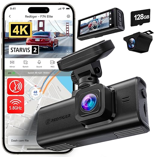 REDTIGER F7N Elite 4K HDR Dual Dash Cam | STARVIS 2 Sensor | GPS | Voice Control | Touchscreen