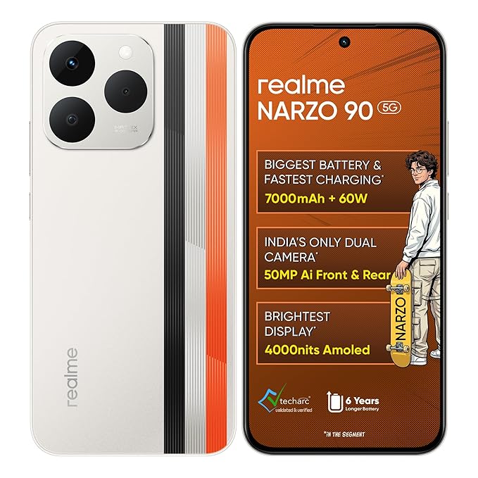 realme narzo 90 5G Smartphone | 6GB RAM | 128GB Storage | 7000mAh Battery | 60W Fast Charging | IP69