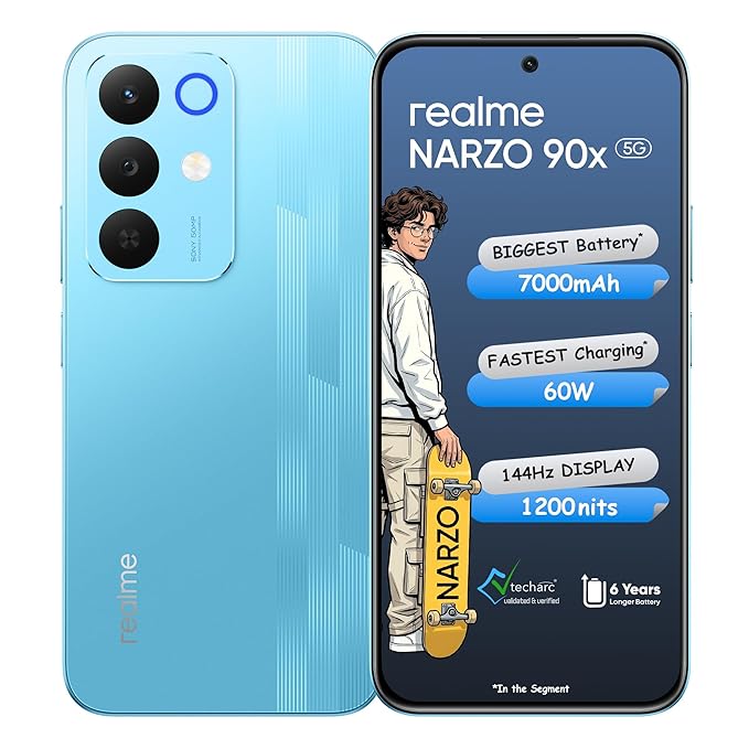 realme NARZO 90x 5G Smartphone | 6GB RAM | 128GB Storage | 7000mAh Battery | 60W Fast Charging | 144Hz Display