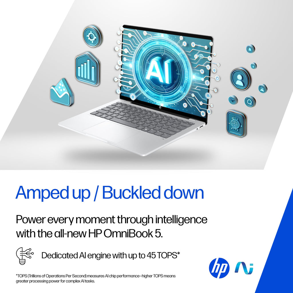 HP Omnibook 5 OLED, Snapdragon X Processor (16GB LPDDR5x,1TB SSD) 2K OLED, Micro-Edge, 16''/40.6cm, Win11, M365*Office24, Glacier Silver, 1.59kg, fb0001QU, FHD Camera, Backlit, Next-Gen AI Laptop